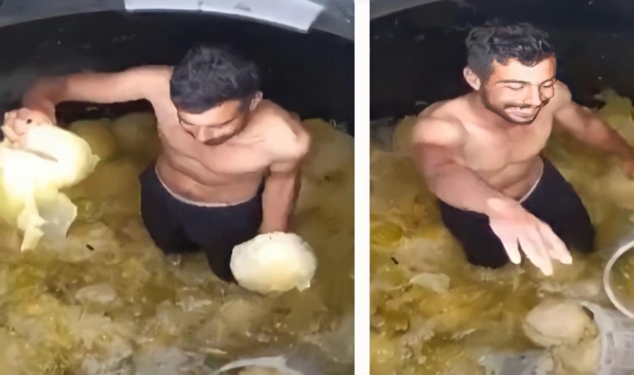 TURŞU TANKINA ÇIPLAK AYAKLARIYLA GİRDİ