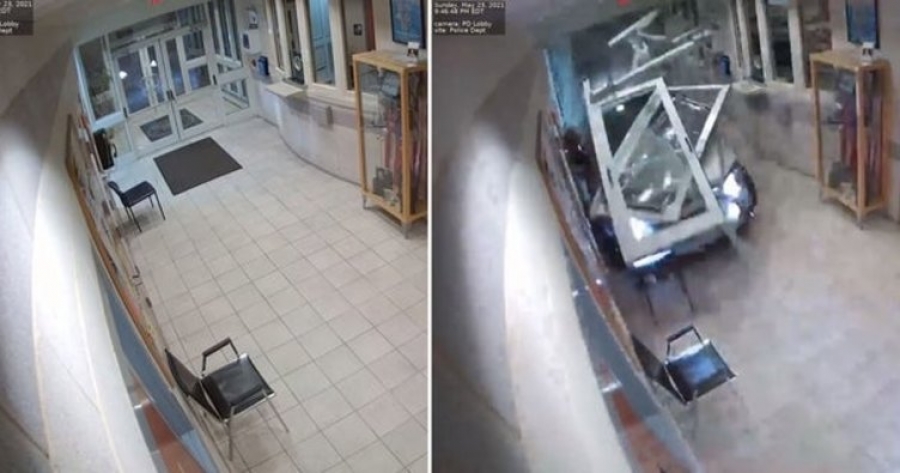 Aracıyla karakola işte böyle daldı